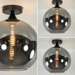 Straluma Globe plafondlamp zwart met smoke/titanium glas 30 cm><noscript><img width=