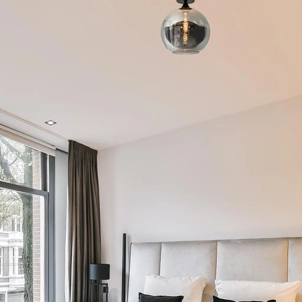 Straluma Globe plafondlamp zwart met smoke/titanium glas 30 cm> Plafondlampen|Luxe Verlichting