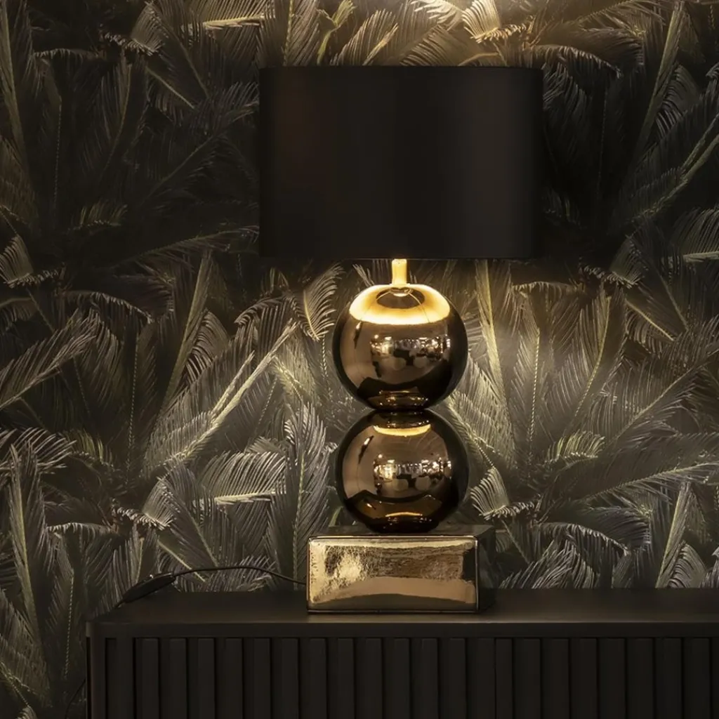Straluma Gouden tafellamp bollen met zwart/gouden kap> Tafellampen|Schemerlampen