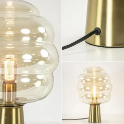 Straluma Gouden tafellamp Misty met amber glazen kap L&L></noscript> Tafellampen|Light and Living