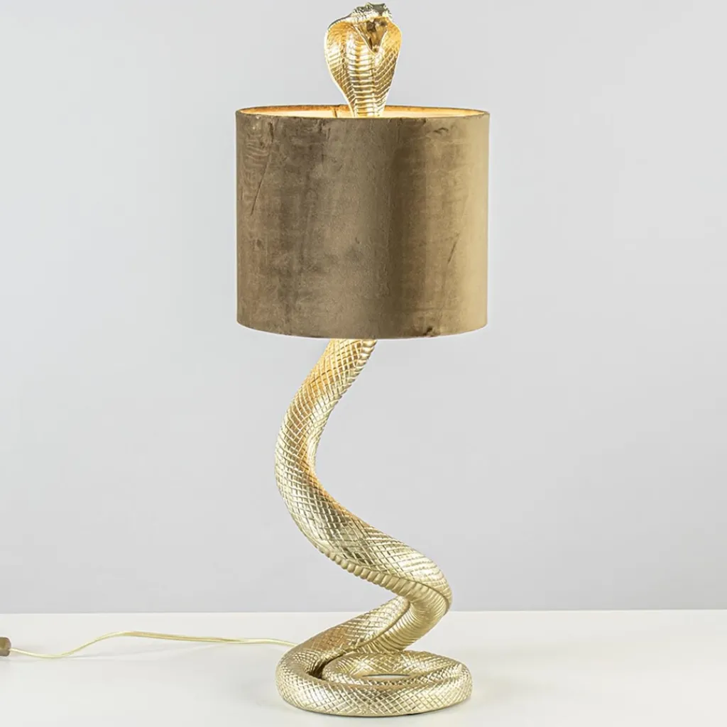 Straluma Gouden tafellamp Snake met velours kap> Tafellampen|Light and Living