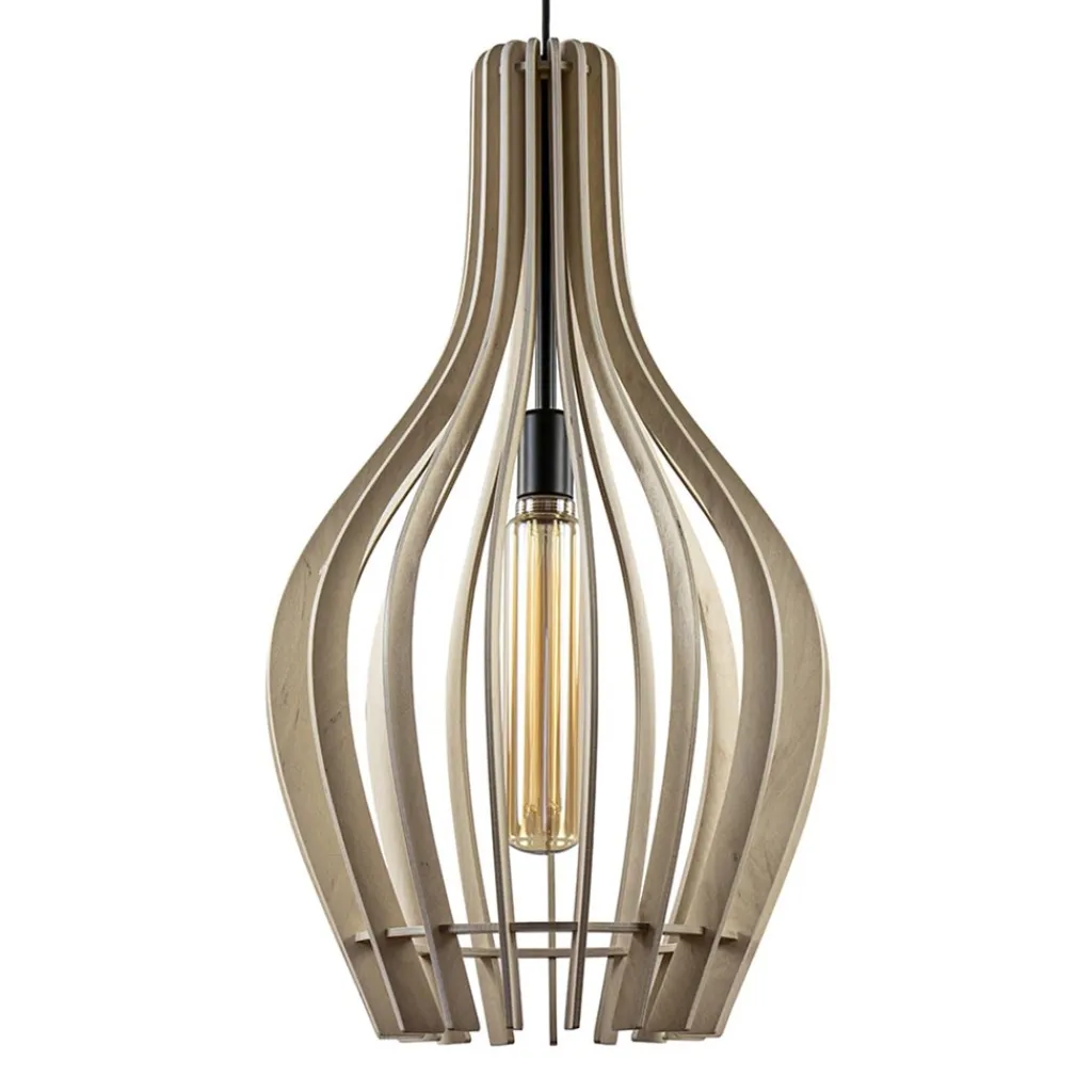 Straluma Grote hanglamp blank houten kap met zwart> Eettafellampen|Eetkamerverlichting