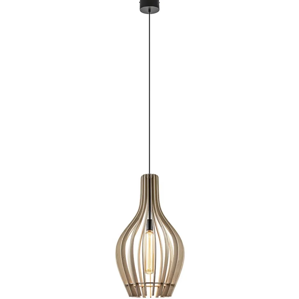 Straluma Grote hanglamp blank houten kap met zwart> Eettafellampen|Eetkamerverlichting