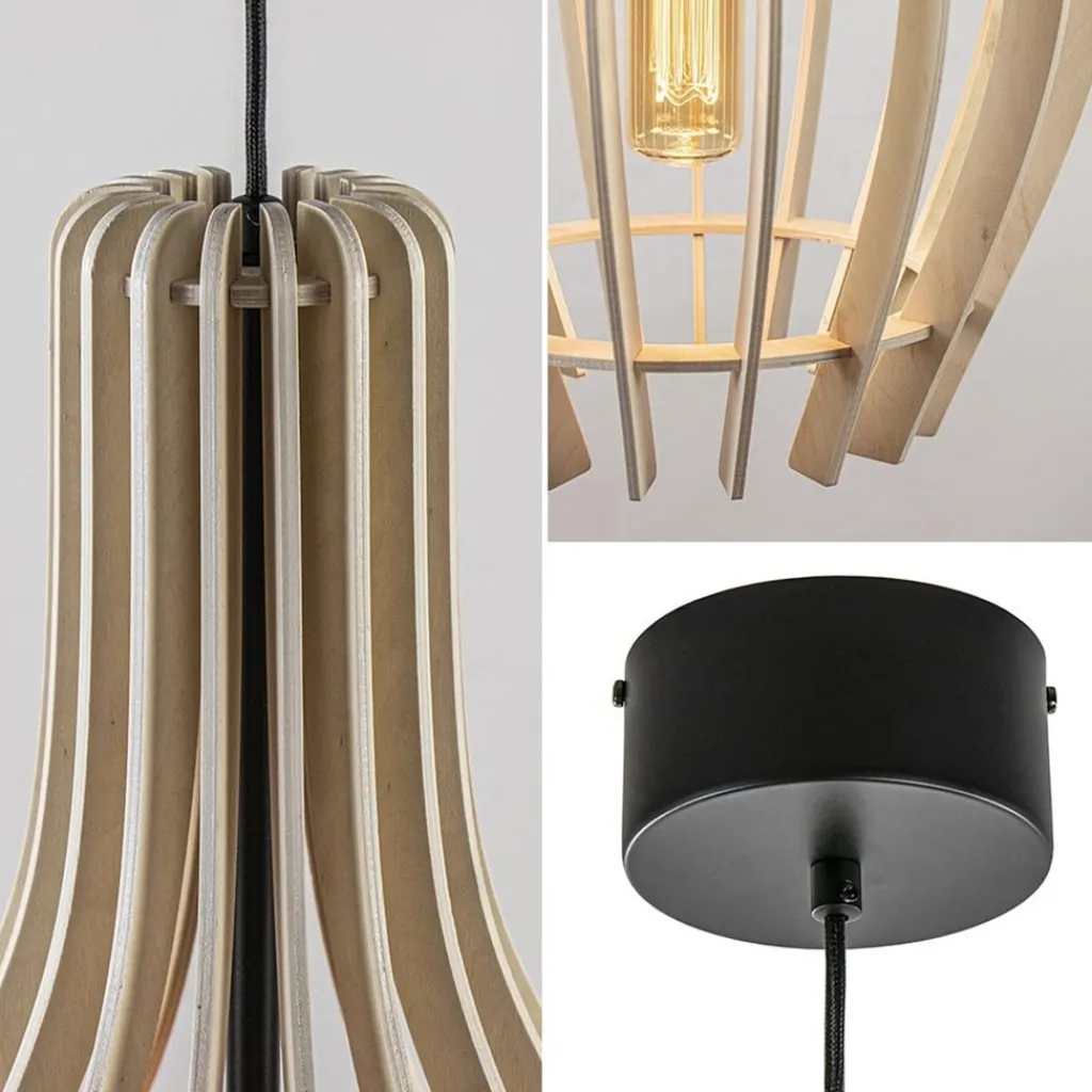 Straluma Grote hanglamp blank houten kap met zwart> Eettafellampen|Eetkamerverlichting