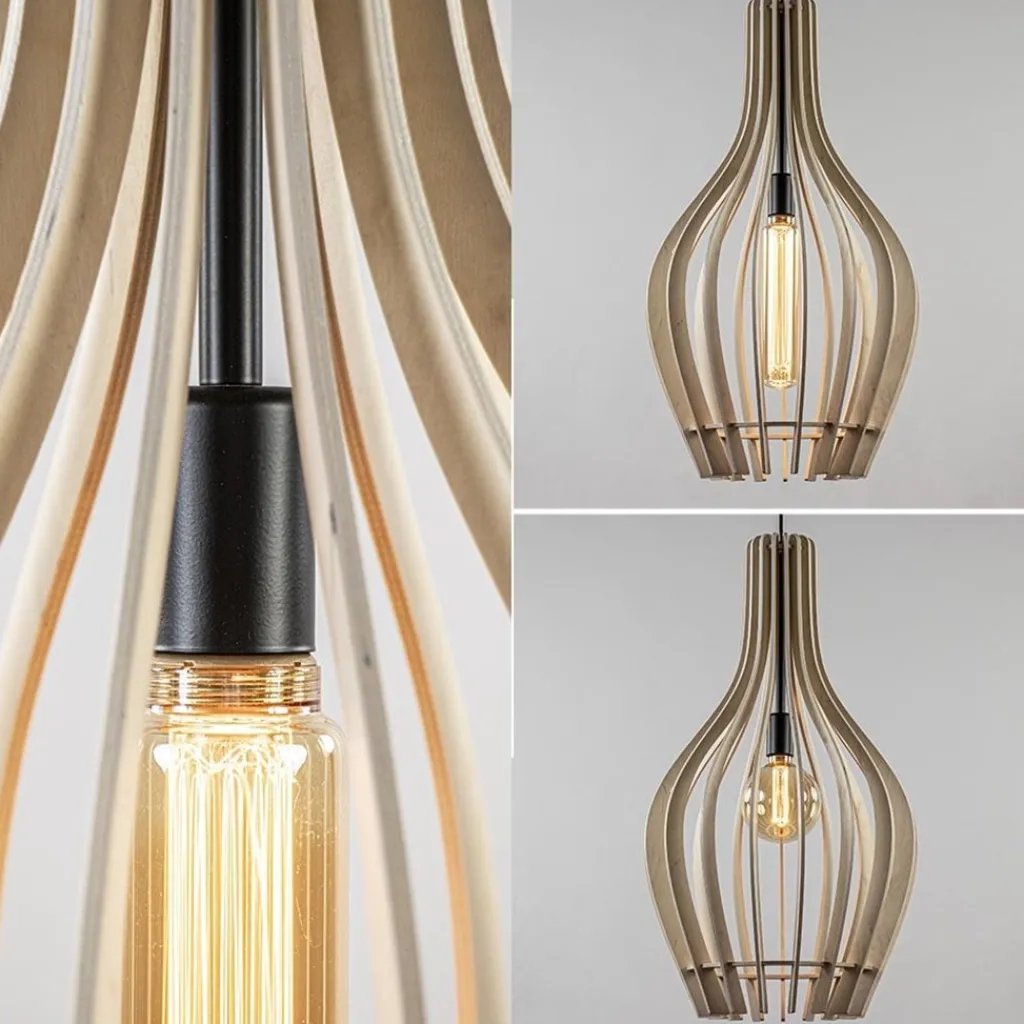 Straluma Grote hanglamp blank houten kap met zwart> Eettafellampen|Eetkamerverlichting