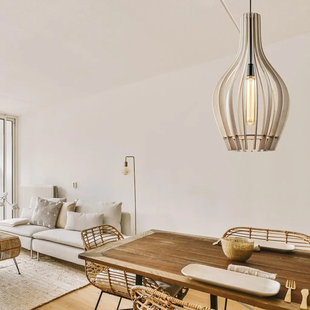 Straluma Grote hanglamp blank houten kap met zwart> Eettafellampen|Eetkamerverlichting