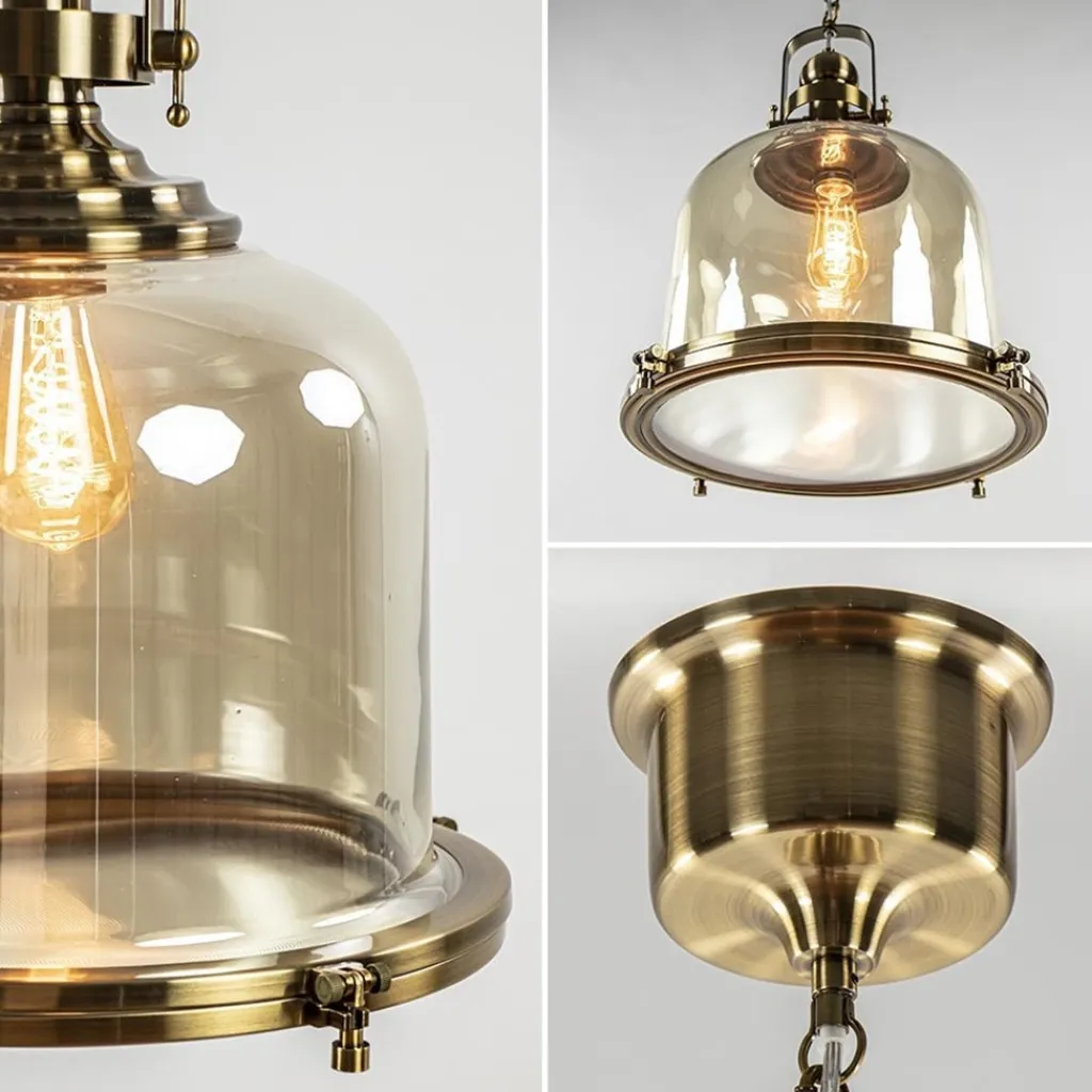 Straluma Grote hanglamp brons met amber glas> Eettafellampen|Woonkamerlampen