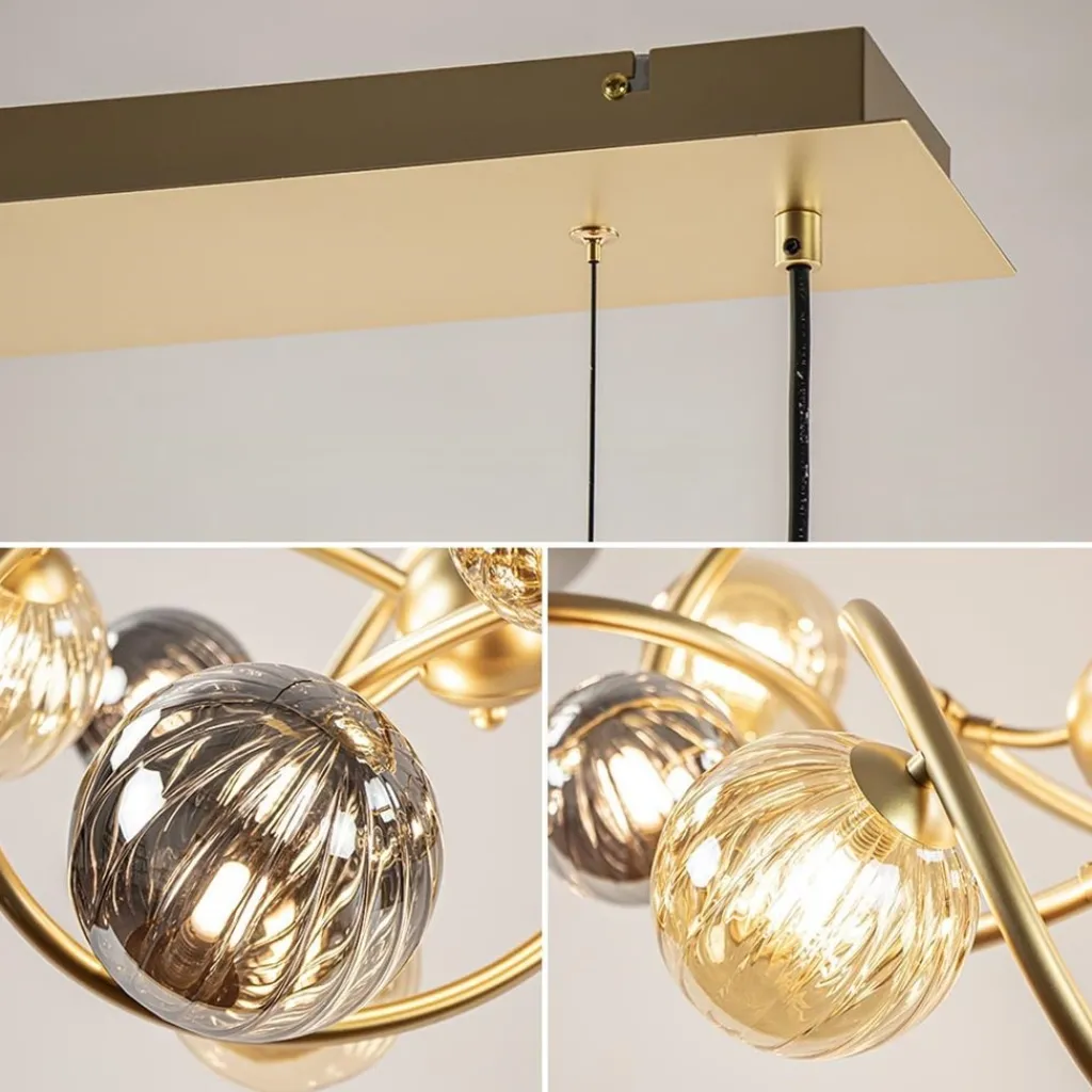 Straluma Grote hanglamp goud met amber/smoke glazen bollen> Hanglampen|Eettafellampen