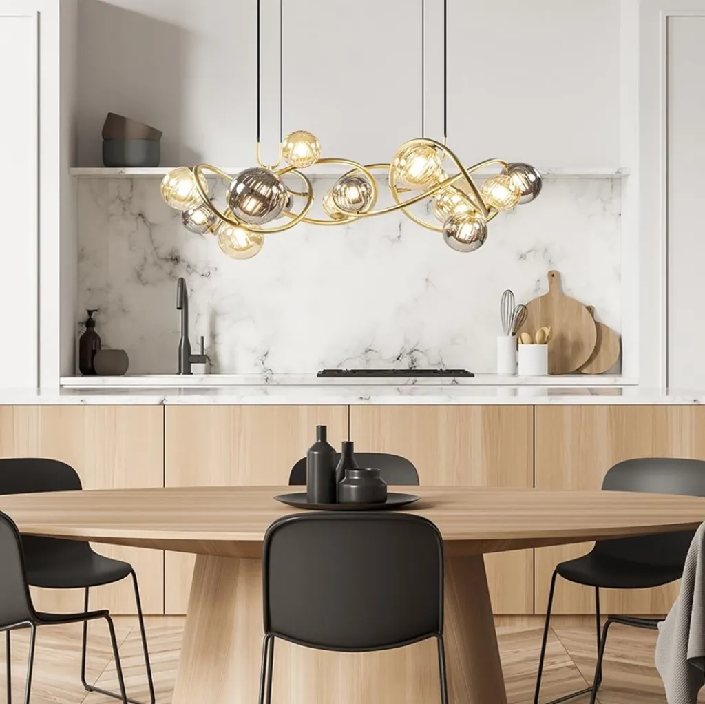 Straluma Grote hanglamp goud met amber/smoke glazen bollen> Hanglampen|Eettafellampen