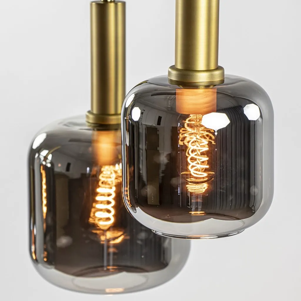 Straluma Grote hanglamp Lekar 5-lichts antiek brons met smoke glas> Eettafellampen|Light and Living