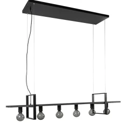 Straluma Grote hanglamp zwart frame met houten planken> Eettafellampen|Eetkamerverlichting