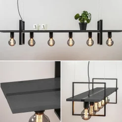 Straluma Grote hanglamp zwart frame met houten planken></noscript> Eettafellampen|Eetkamerverlichting