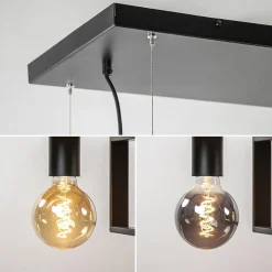 Straluma Grote hanglamp zwart frame met houten planken></noscript> Eettafellampen|Eetkamerverlichting