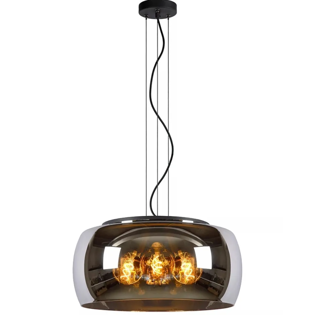 Straluma Grote hanglamp zwart met smoke glazen kap> Eettafellampen|Eetkamerverlichting