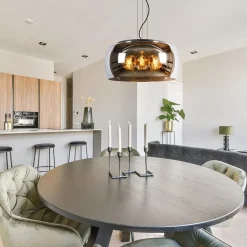 Straluma Grote hanglamp zwart met smoke glazen kap><noscript><img width=