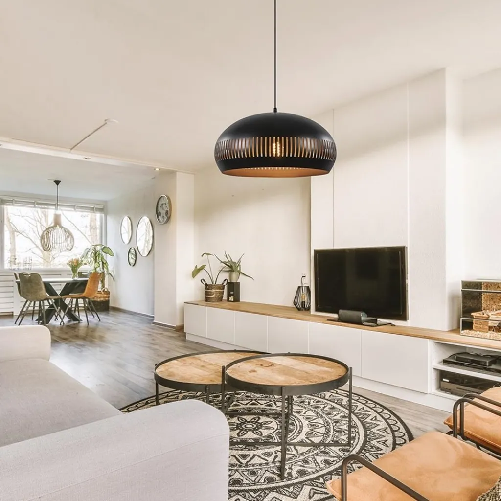 Straluma Grote koepel hanglamp zwart met goud 50 cm> Eettafellampen|Woonkamerlampen