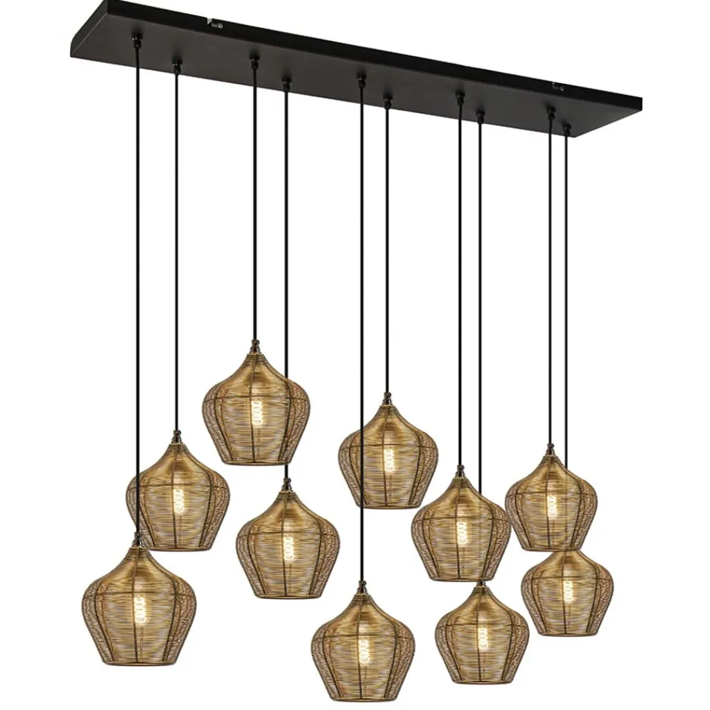Straluma Grote landelijke hanglamp 10-lichts antiek brons Alvaro> Eettafellampen|Light and Living
