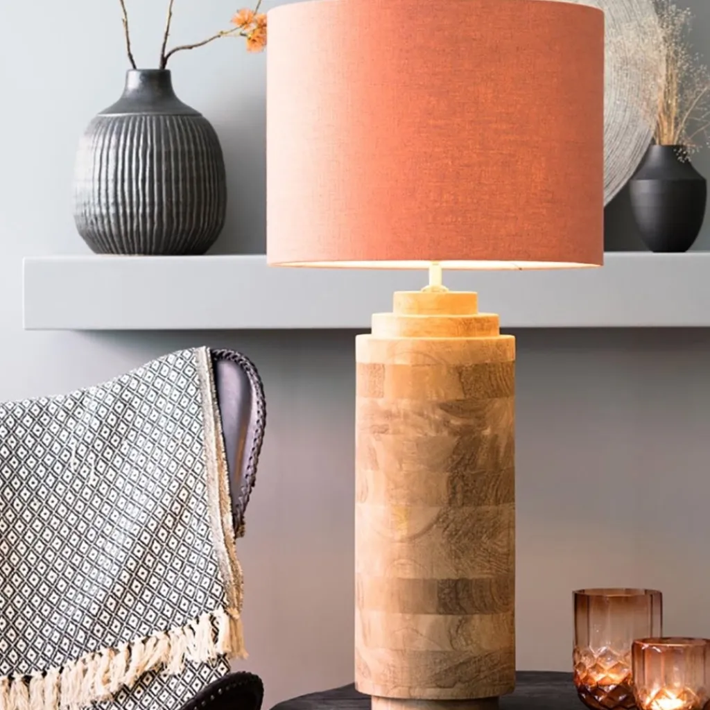 Straluma Grote landelijke lampvoet Pasco donker hout excl. kap> Light and Living|Schemerlampen