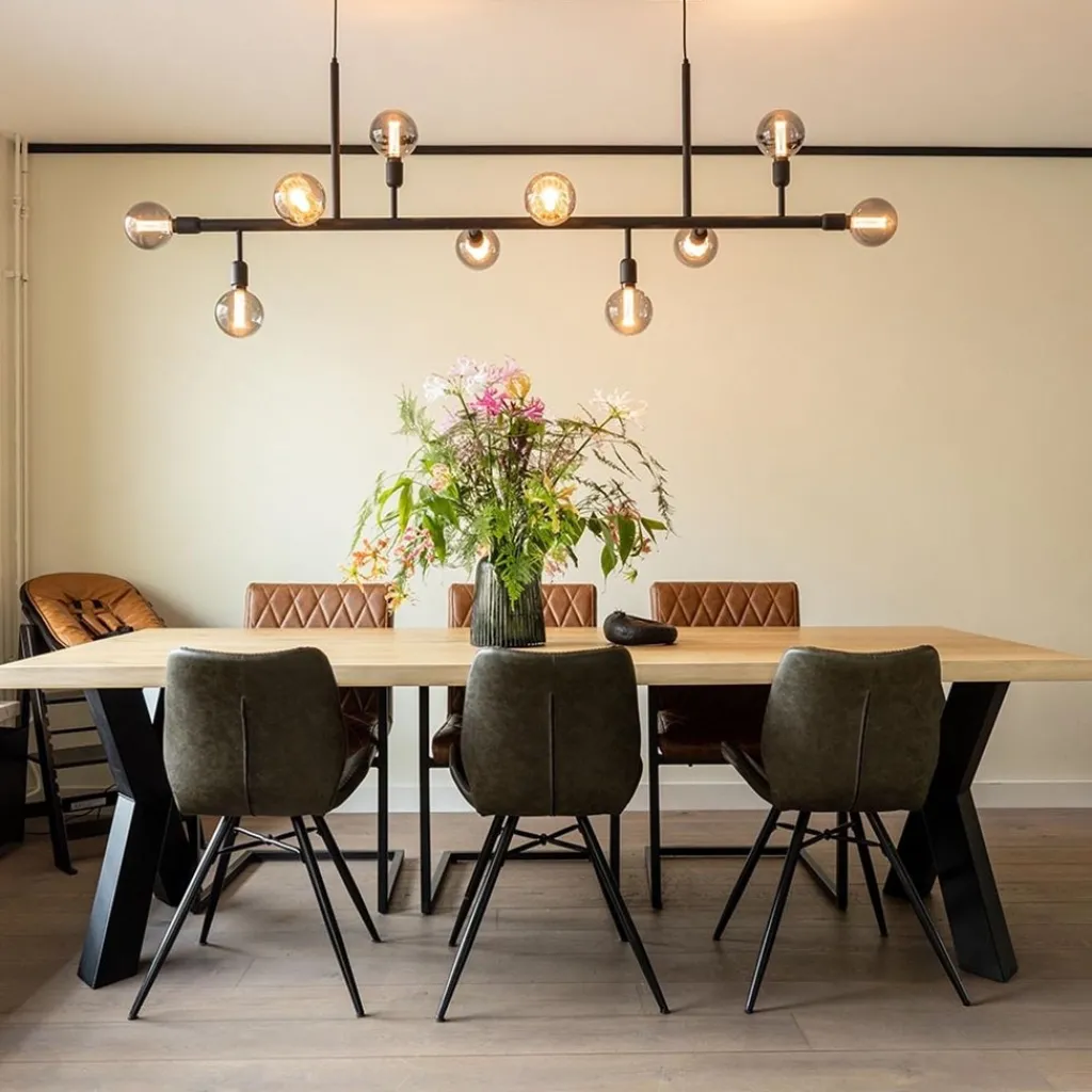 Straluma Grote 10-lichts eettafelhanglamp zwart exclusief lichtbronnen> Eettafellampen|Keukenverlichting