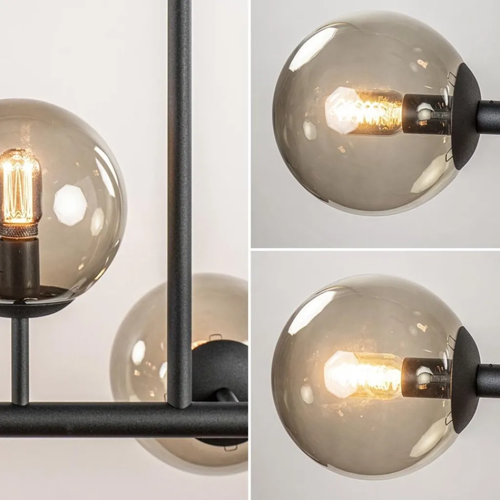 Straluma Grote 10-lichts hanglamp mat zwart met smoke glazen bollen> Eettafellampen|Keukenverlichting