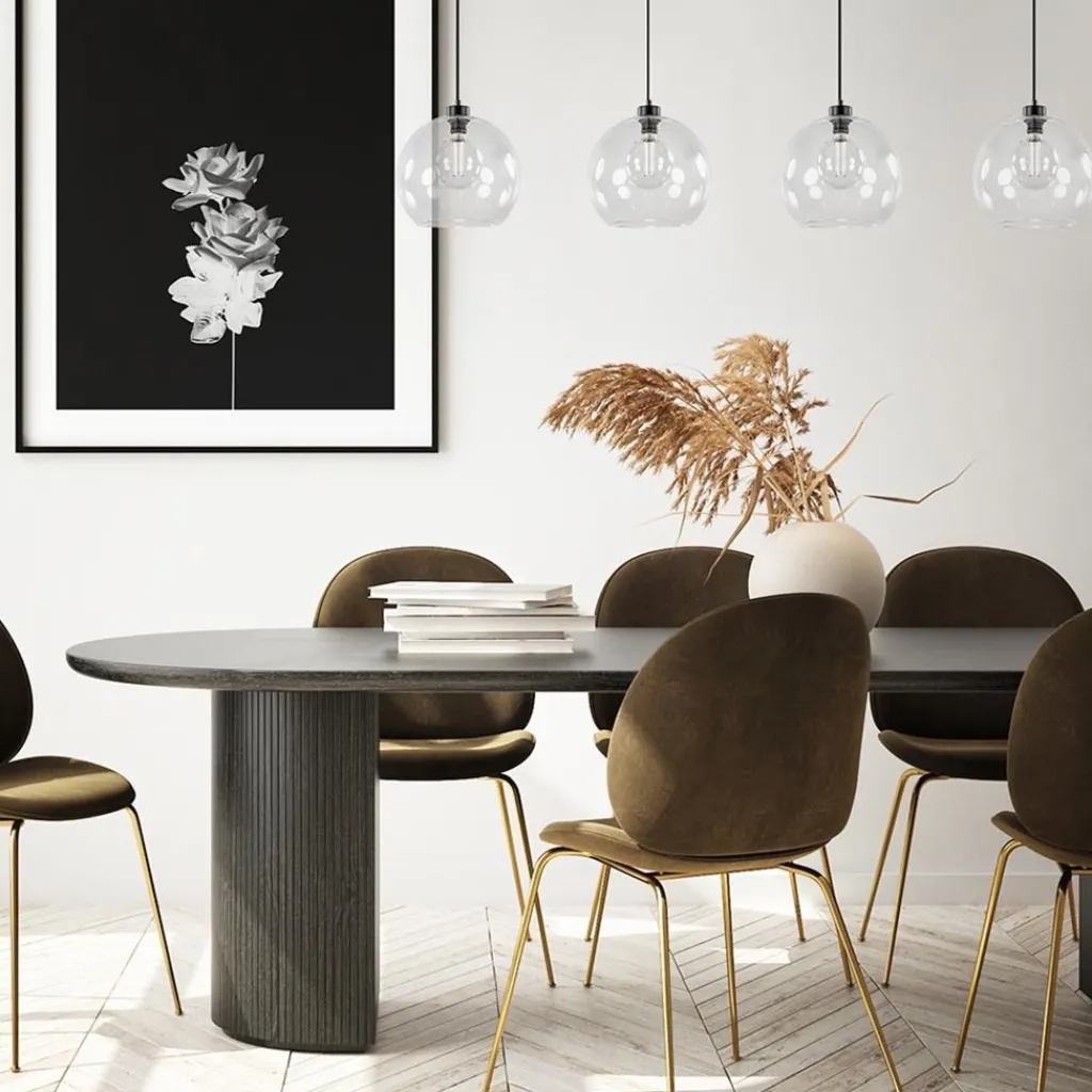 Straluma Grote 4-lichts hanglamp zwart met helder glazen bollen> Eettafellampen|Keukenverlichting