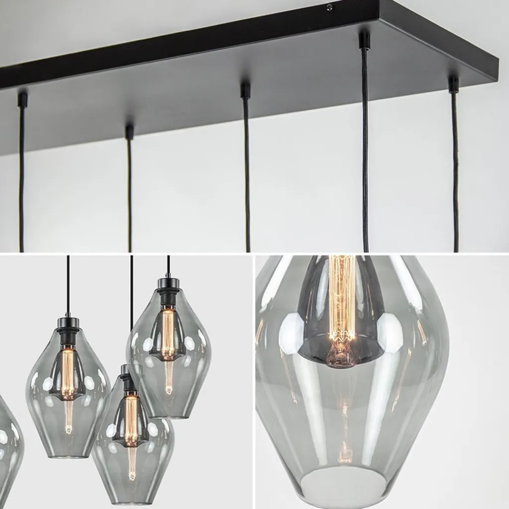 Straluma Grote 8-lichts multipendel hanglamp smoke glas ruit> Eettafellampen|Pendel Lampen