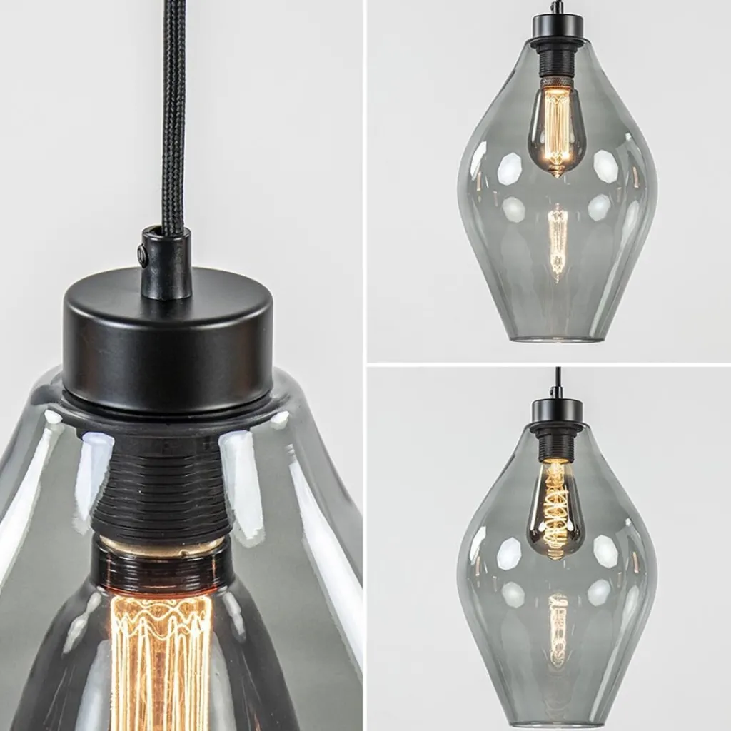 Straluma Grote 8-lichts multipendel hanglamp smoke glas ruit> Eettafellampen|Pendel Lampen