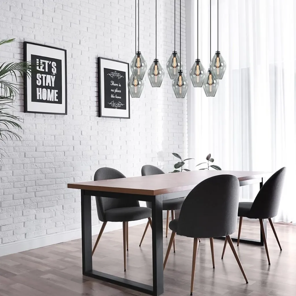 Straluma Grote 8-lichts multipendel hanglamp smoke glas ruit> Eettafellampen|Pendel Lampen