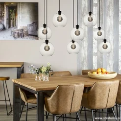 Straluma Grote 8-lichts multipendel/ hanglamp met helder glas></noscript> Eettafellampen|Pendel Lampen