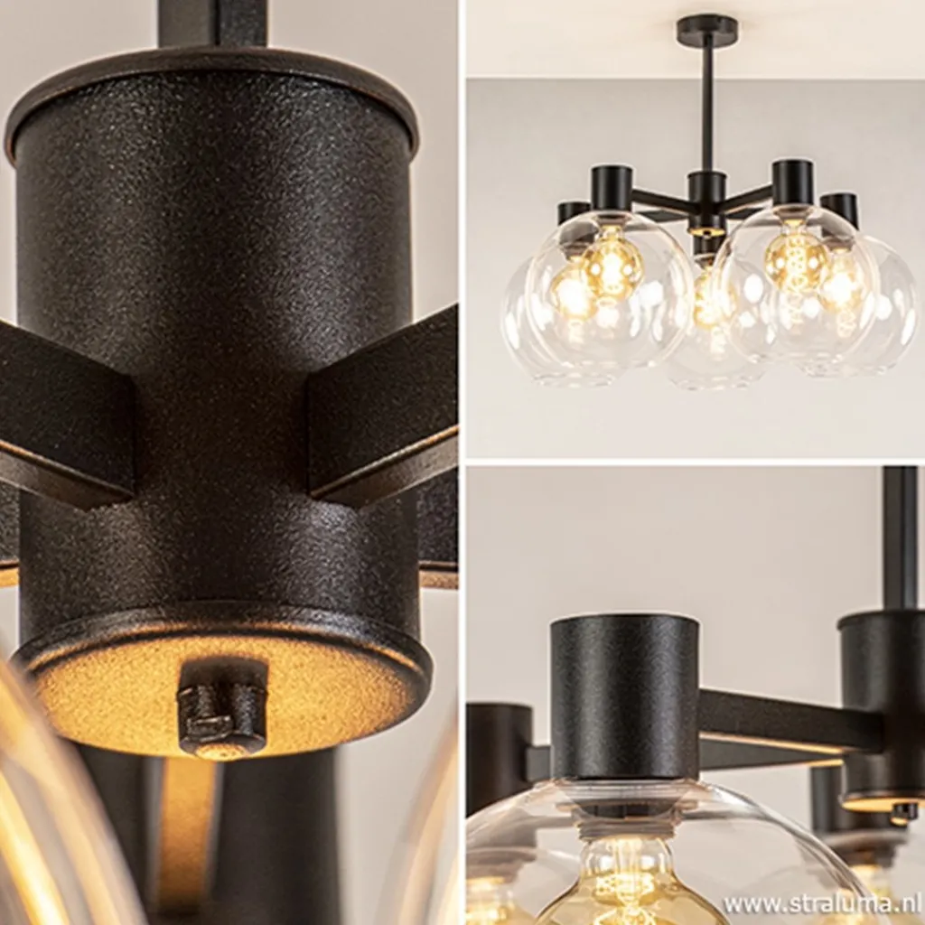Straluma Grote 5-lichts plafondlamp helder glas> Slaapkamerlampen|Eetkamerverlichting