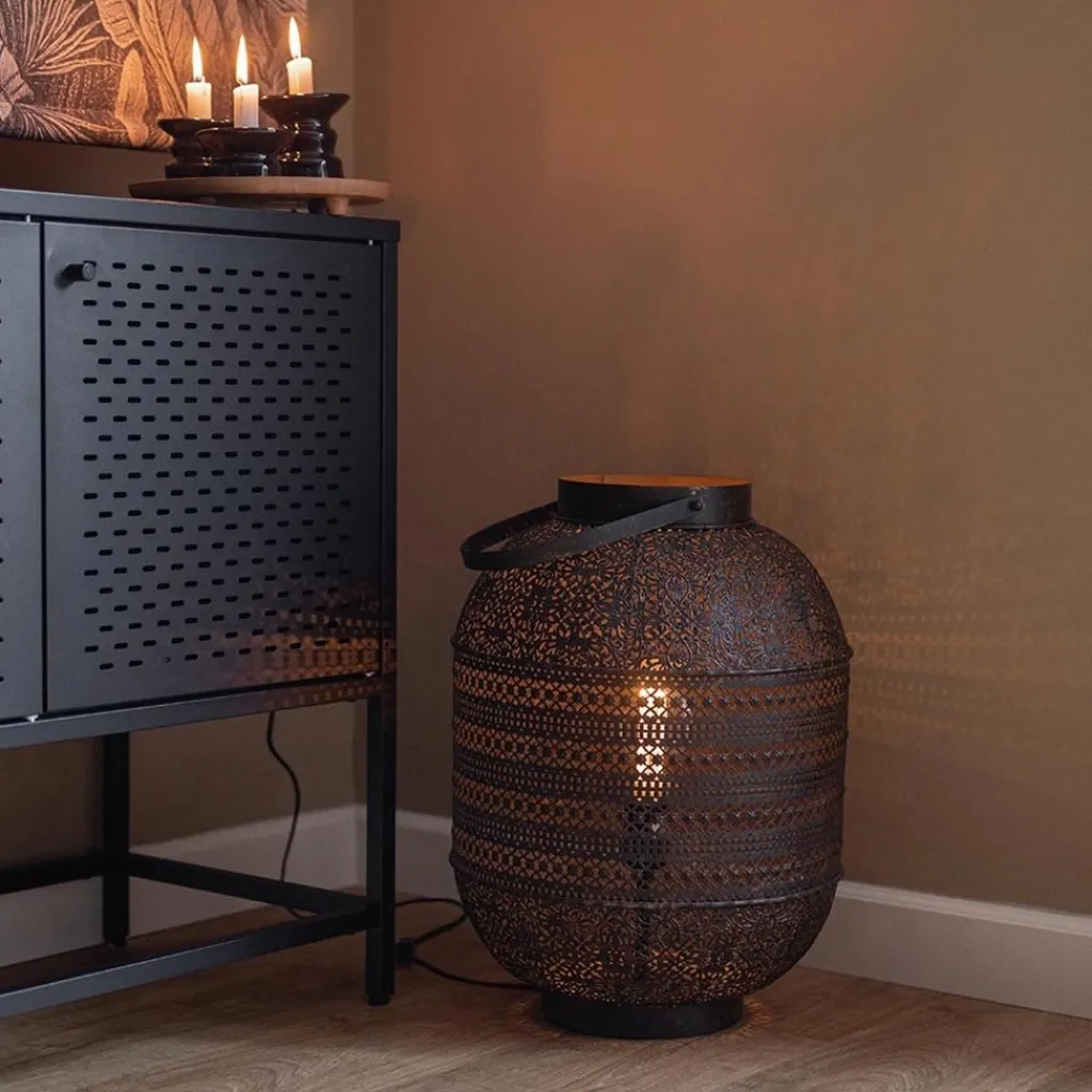 Straluma Grote Oosterse tafellamp lantaarn donker bruin> Woonkamerlampen|Slaapkamerlampen