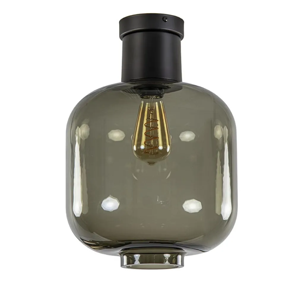Straluma Grote plafondlamp smoke glas met mat zwart> Keukenverlichting|Plafondlampen