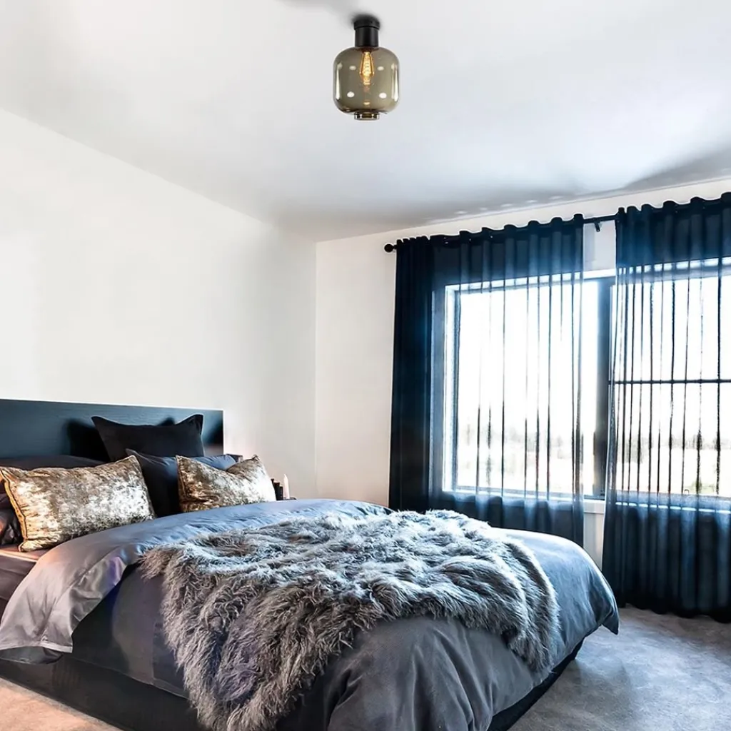 Straluma Grote plafondlamp smoke glas met mat zwart> Keukenverlichting|Plafondlampen