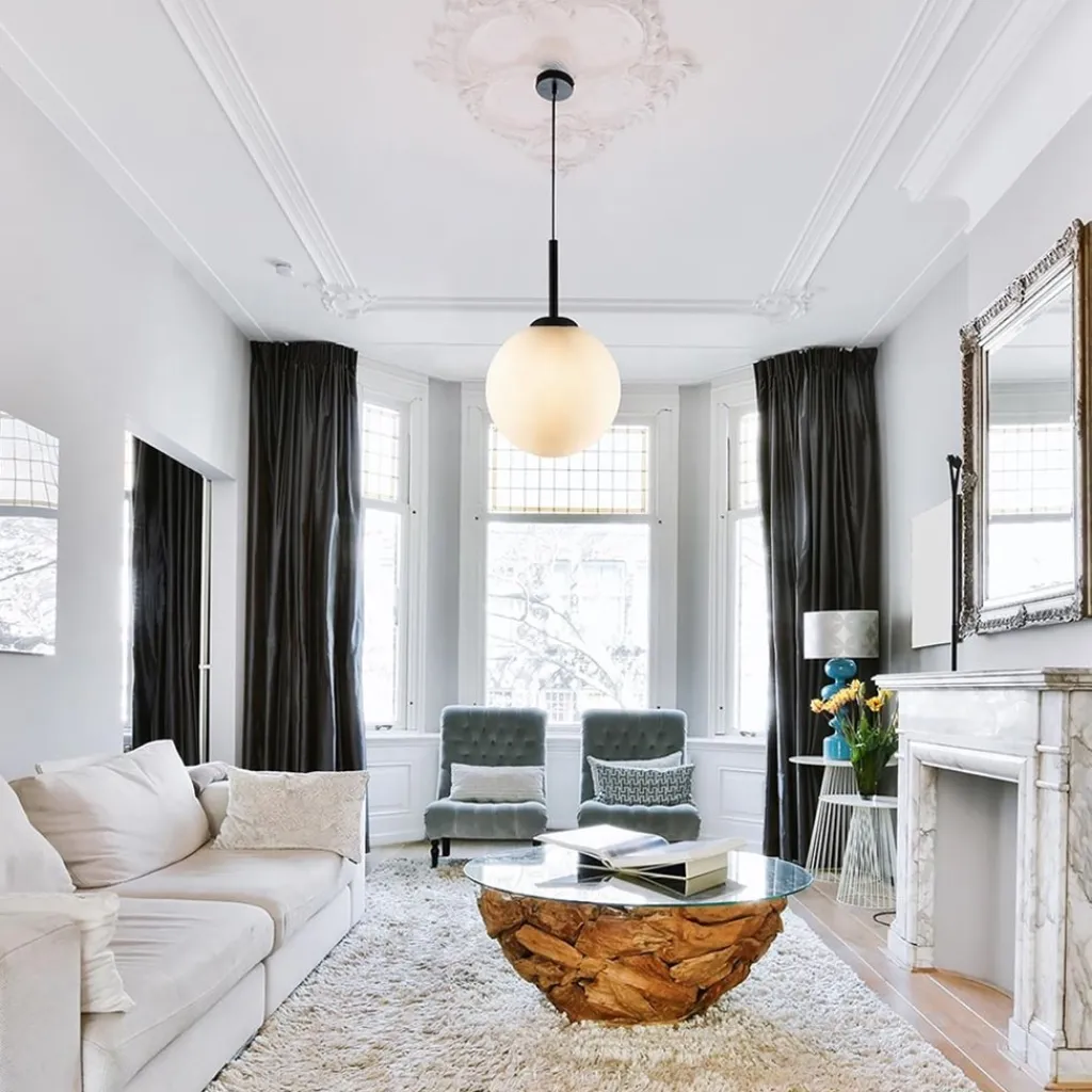 Straluma Grote retro hanglamp opaal glas met zwart> Woonkamerlampen|Slaapkamerlampen