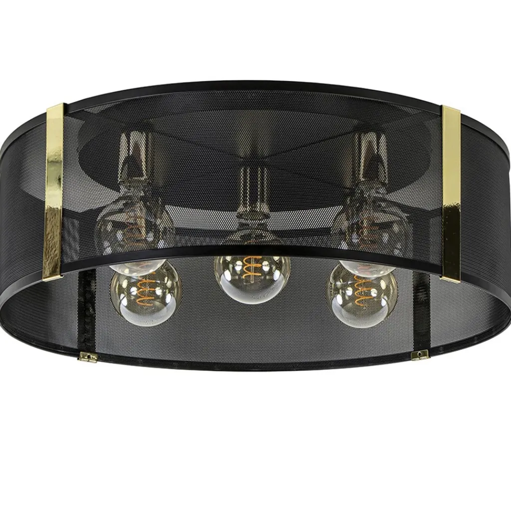 Straluma Grote ronde plafondlamp zwart gaas met goud> Plafondlampen|Lifestyle Verlichting