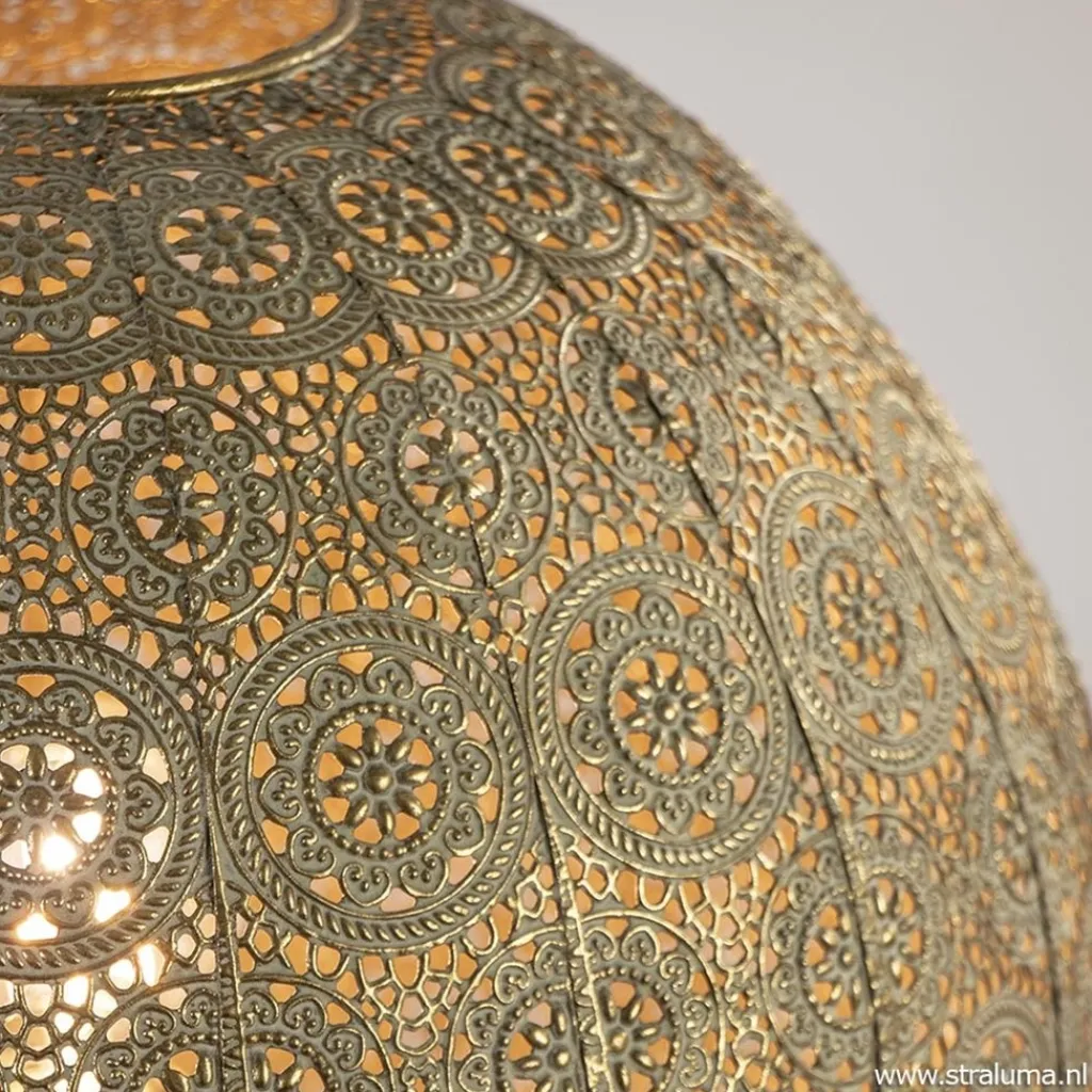 Straluma Grote tafellamp antiek messing met decoratief dessin> Tafellampen|Landelijke Verlichting