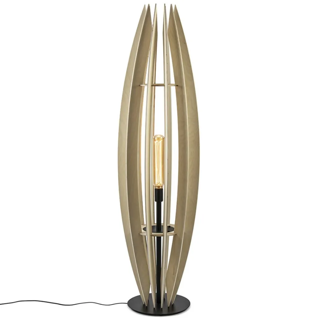 Straluma Grote vloerlamp blank hout met mat zwarte voet> Vloerlampen|Botanische Verlichting