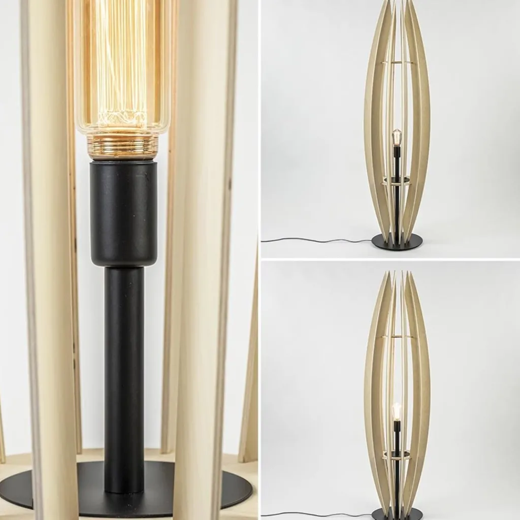 Straluma Grote vloerlamp blank hout met mat zwarte voet> Vloerlampen|Botanische Verlichting