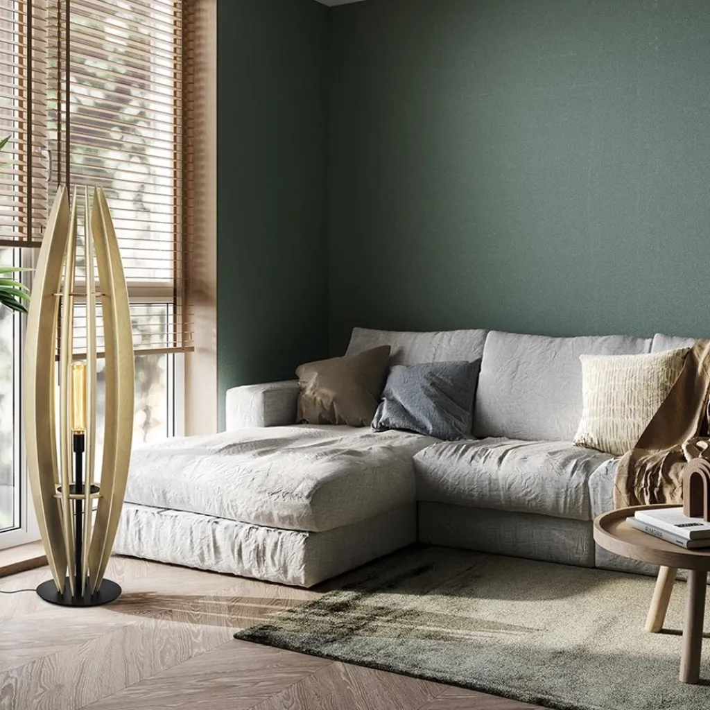 Straluma Grote vloerlamp blank hout met mat zwarte voet> Vloerlampen|Botanische Verlichting