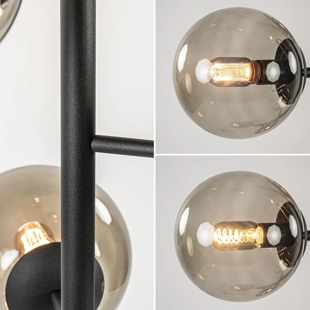 Straluma Grote vloerlamp 6-lichts zwart met smoke glazen bollen> Vloerlampen|Retro Verlichting