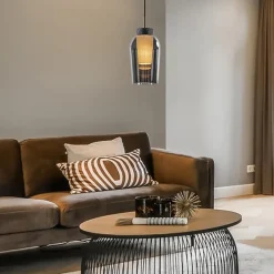 Straluma Hanglamp 1 lichts zwart/marmer met smoke glas><noscript><img width=