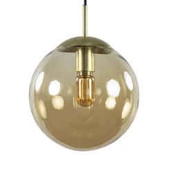 Straluma Hanglamp amber glazen bol 25 cm met messing> Woonkamerlampen|Slaapkamerlampen