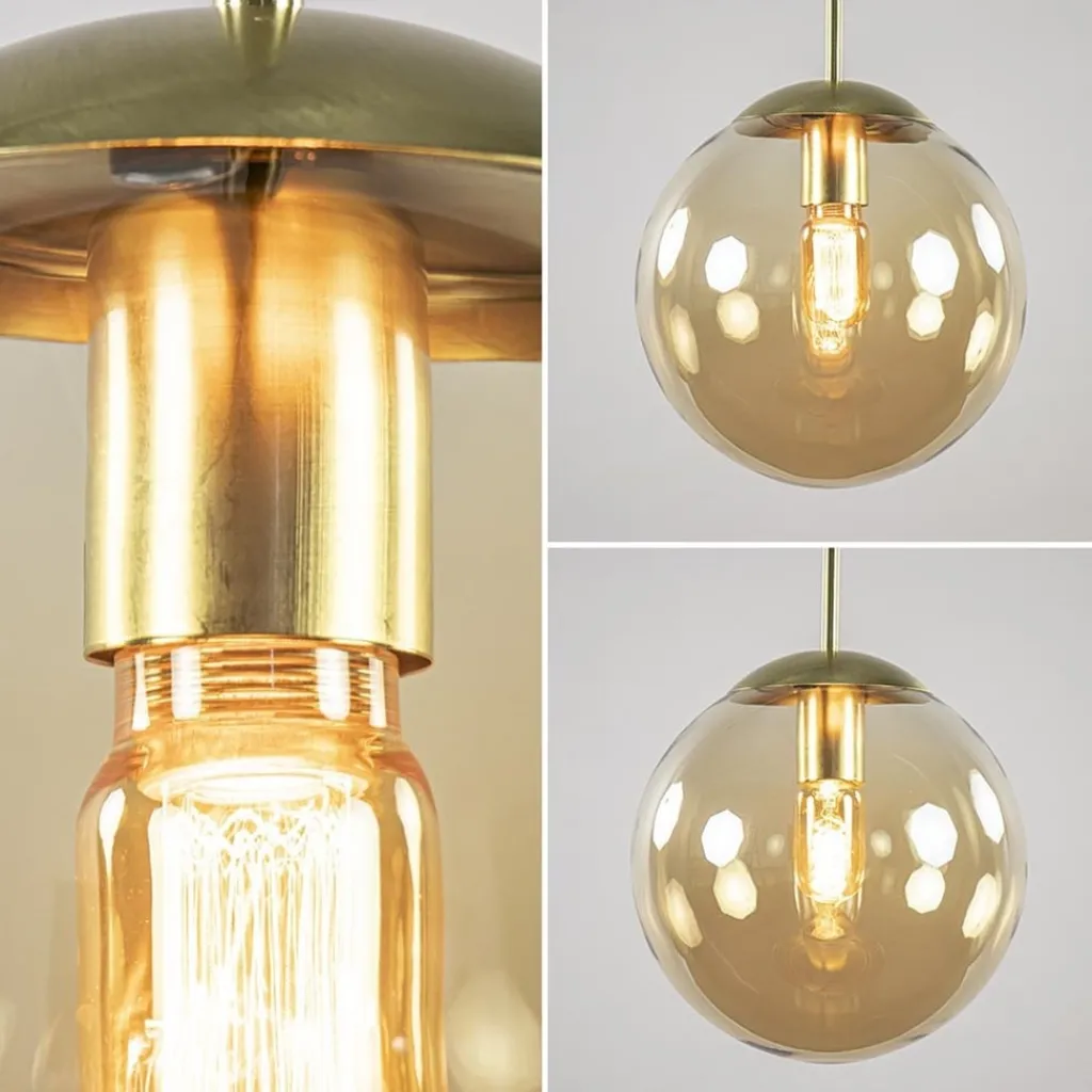 Straluma Hanglamp amber glazen bol 25 cm met messing> Woonkamerlampen|Slaapkamerlampen