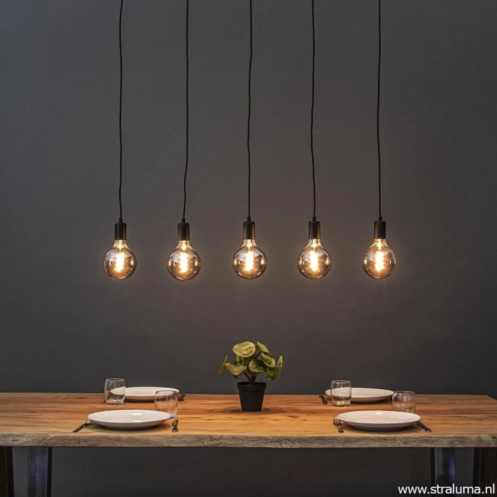 Straluma Hanglamp balk 110cm + 5x pendel zwart> Eettafellampen|Pendel Lampen