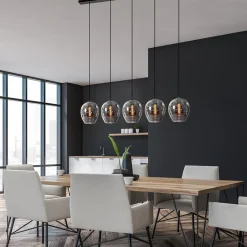 Straluma Hanglamp balk zwart 5-lichts smoke glas></noscript> Eettafellampen|Pendel Lampen