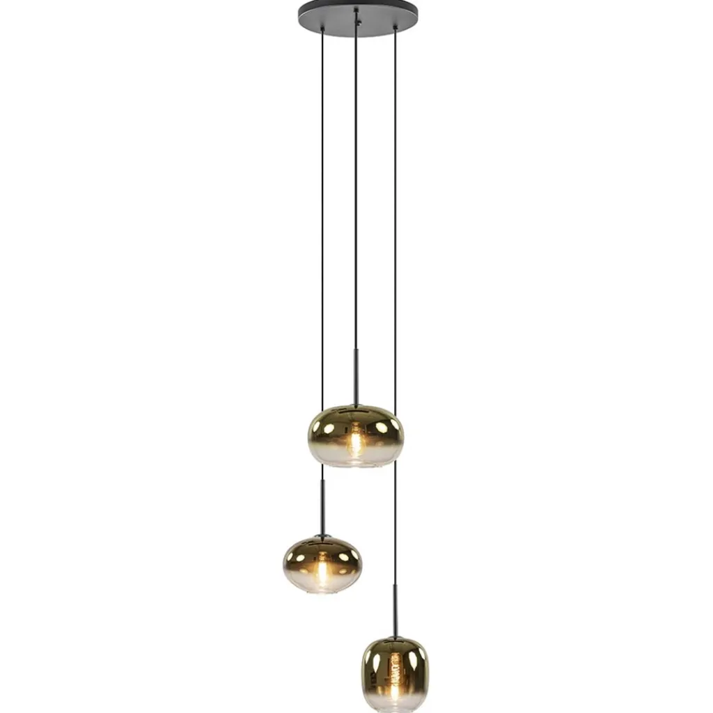Straluma Hanglamp Bellini 3L zwart+gradient gold> Eettafellampen|Eetkamerverlichting