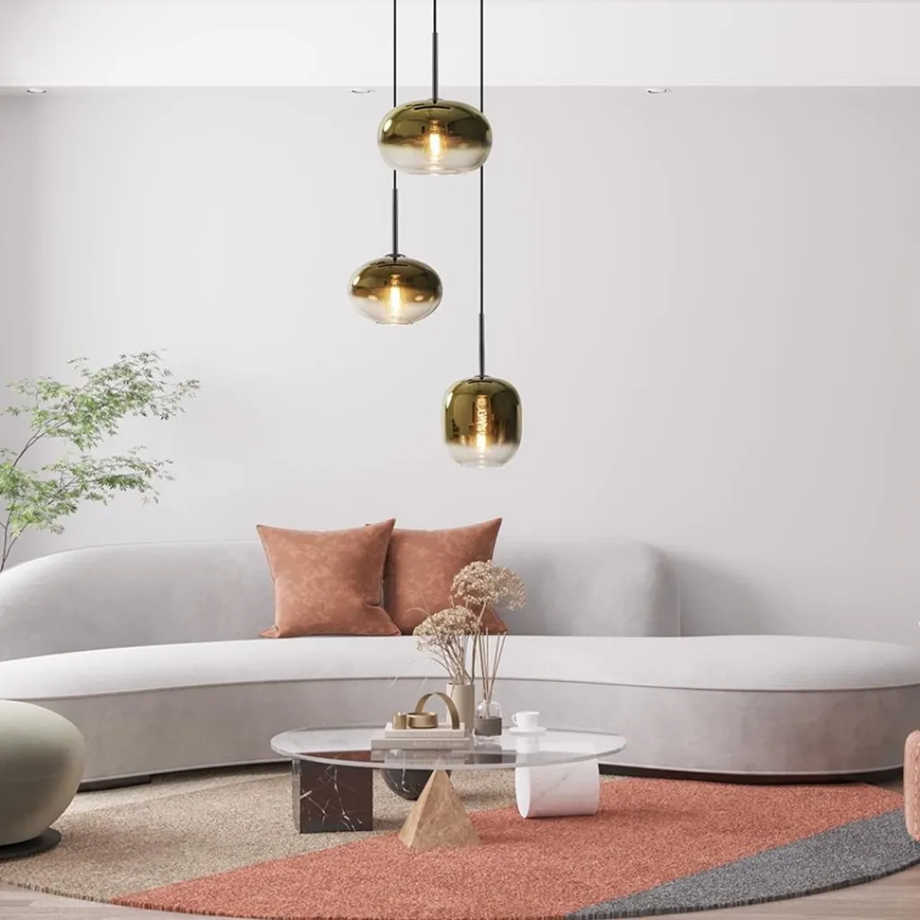 Straluma Hanglamp Bellini 3L zwart+gradient gold> Eettafellampen|Eetkamerverlichting