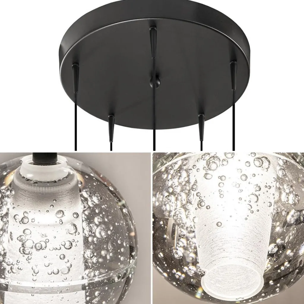 Straluma Hanglamp Bubbles 5L rond zwart/helder dtw> Hanglampen|Eettafellampen