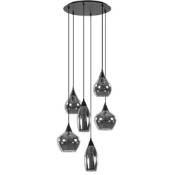 Straluma Hanglamp Cambio 6L zwart + smoke glas mix> Eettafellampen|Keukenverlichting