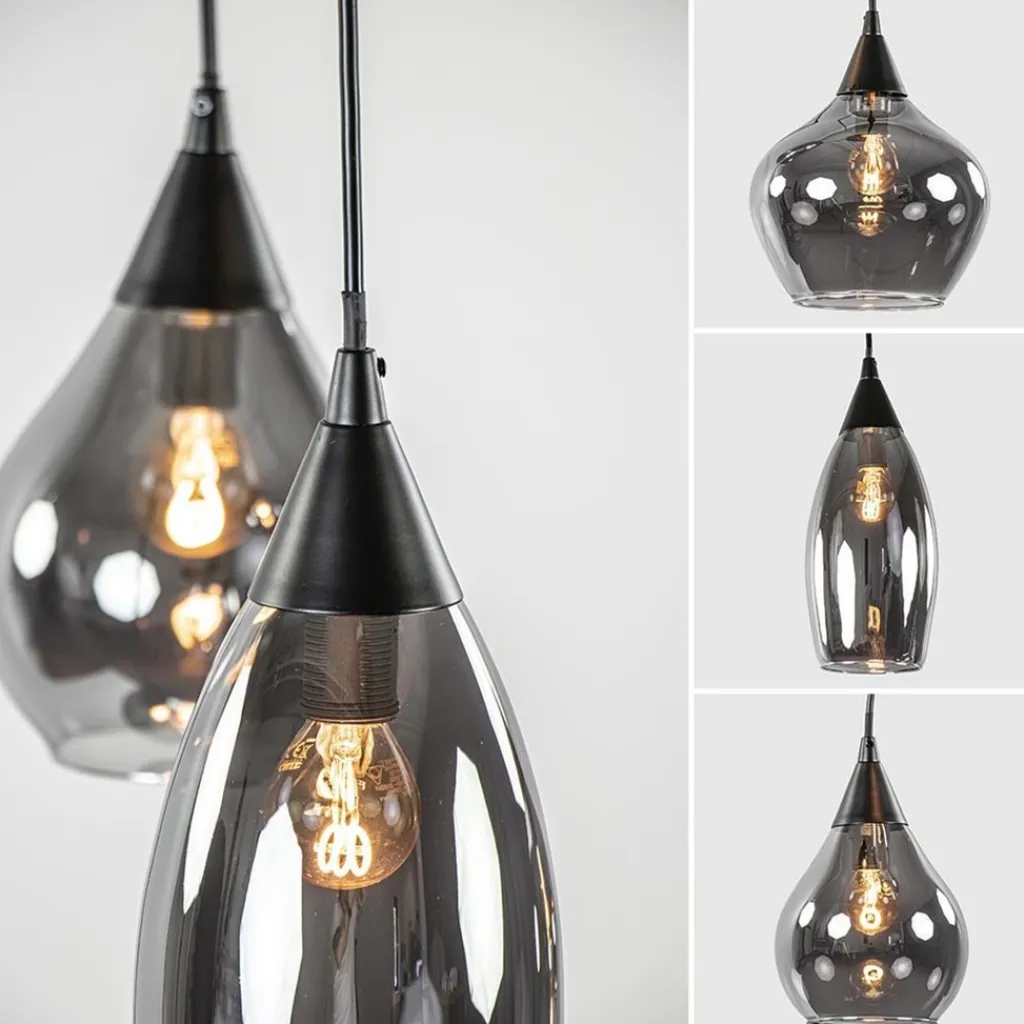 Straluma Hanglamp Cambio 6L zwart + smoke glas mix> Eettafellampen|Keukenverlichting